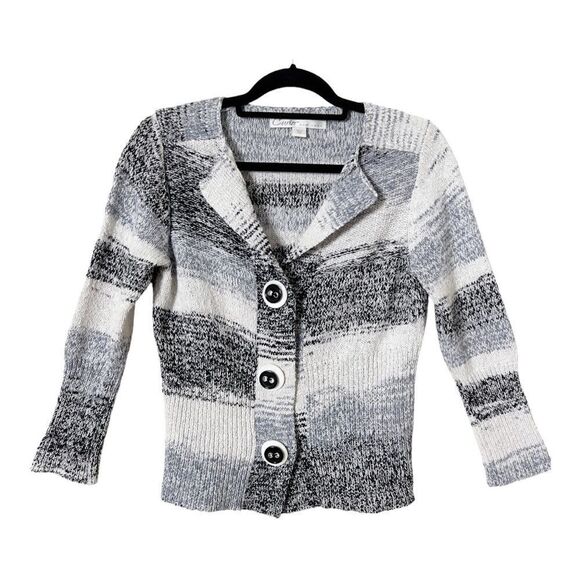 Curio Long Sleeve Black Gray White Snap Down Button Detail Knit Cardigan Size MP - Picture 1 of 7